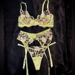 Honey Birdette Lace Lingerie Set in Yellow